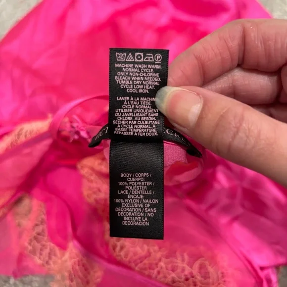 Victoria’s Secret Pink Satin Lace V-neck Chemise Open Back Fairy Women’s Sz L - Picture 8 of 8
